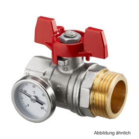 Oventrop-Kugelhahn, roter Griff mit Thermometer,1"IG x 1"AG, flachd.,1406484
