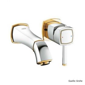 GROHE GRANDERA 2-Loch-Waschtischbatterie,Wandmontage, Ausl. 177mm, chrom/gold