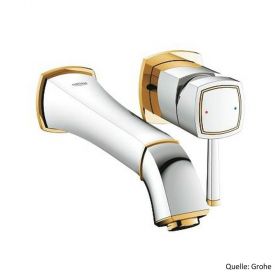 GROHE GRANDERA 2-Loch-Waschtischbatterie, Wandmontage, Ausl. 234mm, chrom/gold