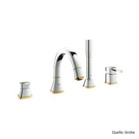 GROHE GRANDERA 4-Loch Wannenkombination, Metallbrauseschlauch 1500mm, chrom/gold