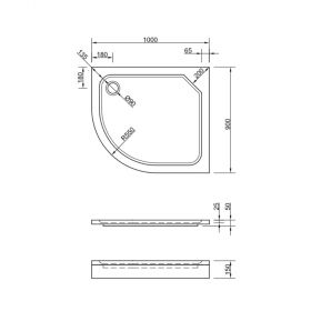 Schürze für Duschwanne Asta R 100x90 cm R 55 weiß, rechts