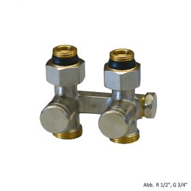 Danfoss Anschlussverschraubung RLV-K,Eck,R 1/2",G 3/4",matt vernickelt,003L0282