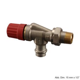 Danfoss Voreinstellb.Ventilgehäuse RA-N 15, (1/2"), UK (Axial), mit Pressfit-Anschl. 15 mm, matt vernickelt, 013G3239