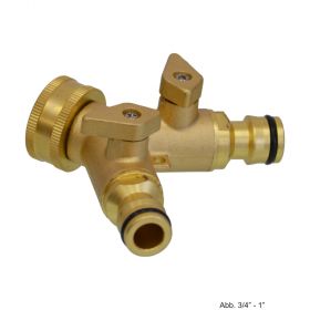 Messing Klick 3-Wege Ventil mit 2 Absperrvent., Überwurf, Reduzierst., IG x Klickst. x Klickst., 3/4"-1"