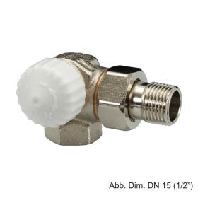 HEIMEIER Thermostat-Ventilunterteil V-exact II, Winkeleck/links, DN 15 (1/2"), Rotguss vernickelt, 371302000