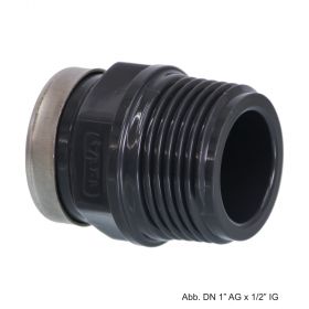 PVC-U Gewindenippel,reduziert Edelstahl Verstärkungsring,AGxIG,10bar,1 1/2"x1/2"