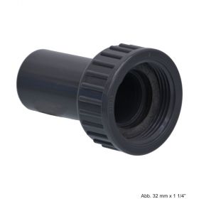 PVC-U 2/3 Kupplung,aus Rohr hergestellt,gerade. Stutzen x IG,16bar,40mm x 1 1/2"