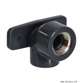 PVC-U/Messing Wandwinkel 90° mit verchr. IG,Klebemuffe x IG,10bar,20mm x 1/2"