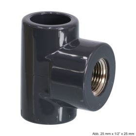 PVC-U/Messing T-Stück 90° m. IG,KlebemuffexIGxKlebemuffe,16bar,32mmx1/2"x32mm