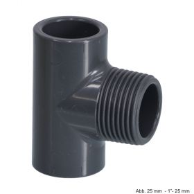 PVC-U T-Stück 90°, Klebemuffe x AG x Klebemuffe, 10 bar, 50 mm x 1 1/4" x 50 mm