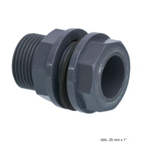PVC-U Durchführung für Polyester Behälter, Klebemuffe x AG, 10bar, 63mm x 2 3/4"