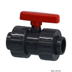 PVC-U Kugelhahn mit zwei Verschraubungen, Typ Safe 600, Klebemuffe, 16 bar, 40mm