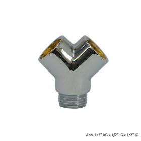 Gabelstück, 1/2" AG x 1/2" IG x 1/2" IG, Messing verchromt