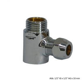 T-Stück 1/2 IG x 1/2 AG x 10 mm QV, verchromt