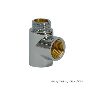 T-Stück, 1/2" AG x 1/2" IG x 1/2" IG, Messing verchromt