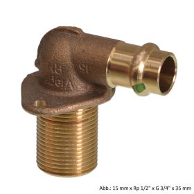 Viega Sanpress Wanddurchführung, Rotguss mit SC-Contur, Modell 2232.1, 15 mm x Rp 1/2" x G 3/4" x 25 mm