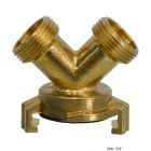 Messing 3-Wege Verteilerstück AG x AG x Schnellkupplung 3/4",Knaggenabstand 40mm