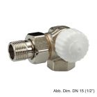HEIMEIER Thermostat-Ventilunterteil V-exact II, Winkeleck/rechts, DN 10 (3/8"), Rotguss vernickelt, 371401000